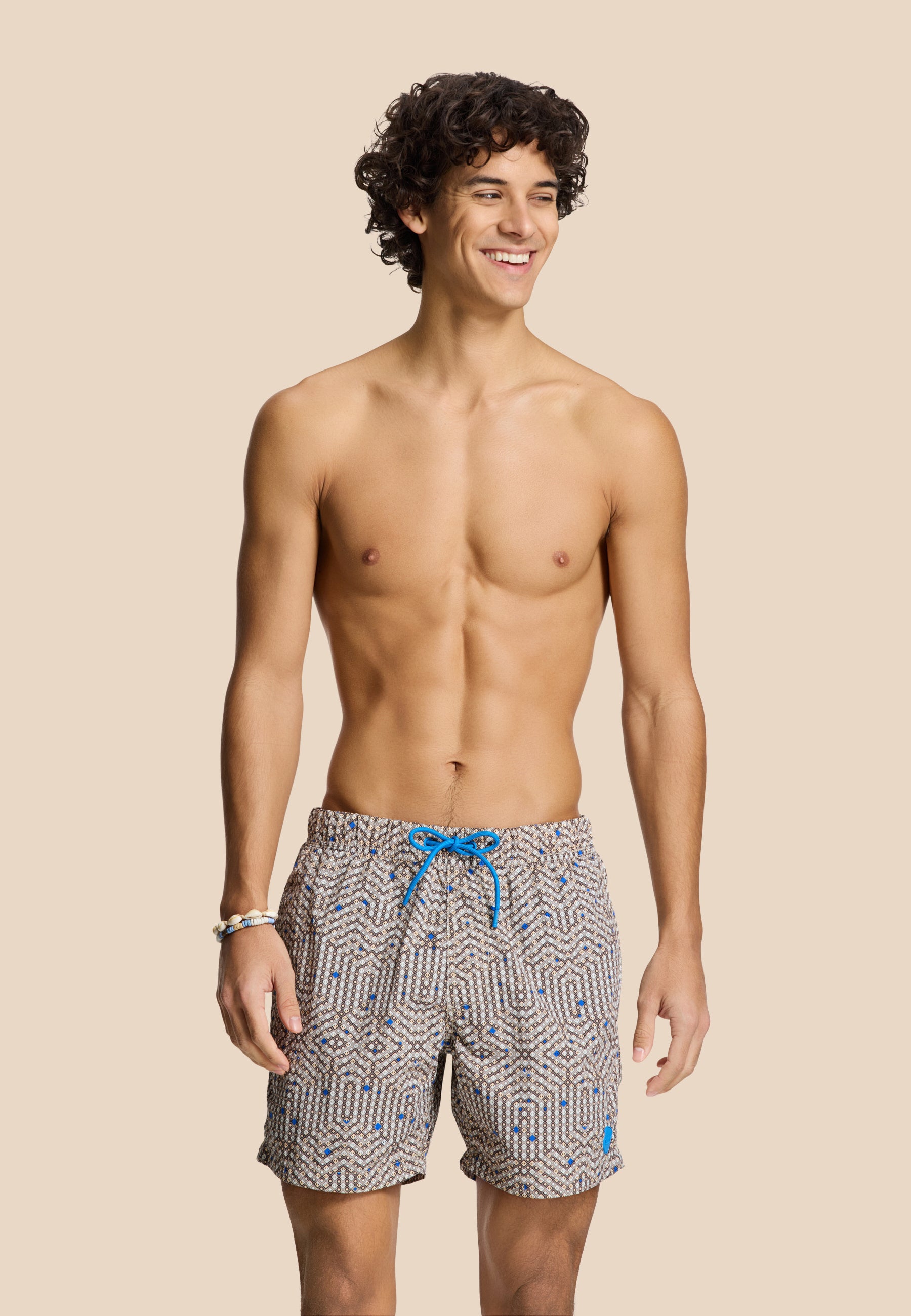 NICK QUICK DRY zwembroek geo storm | beige