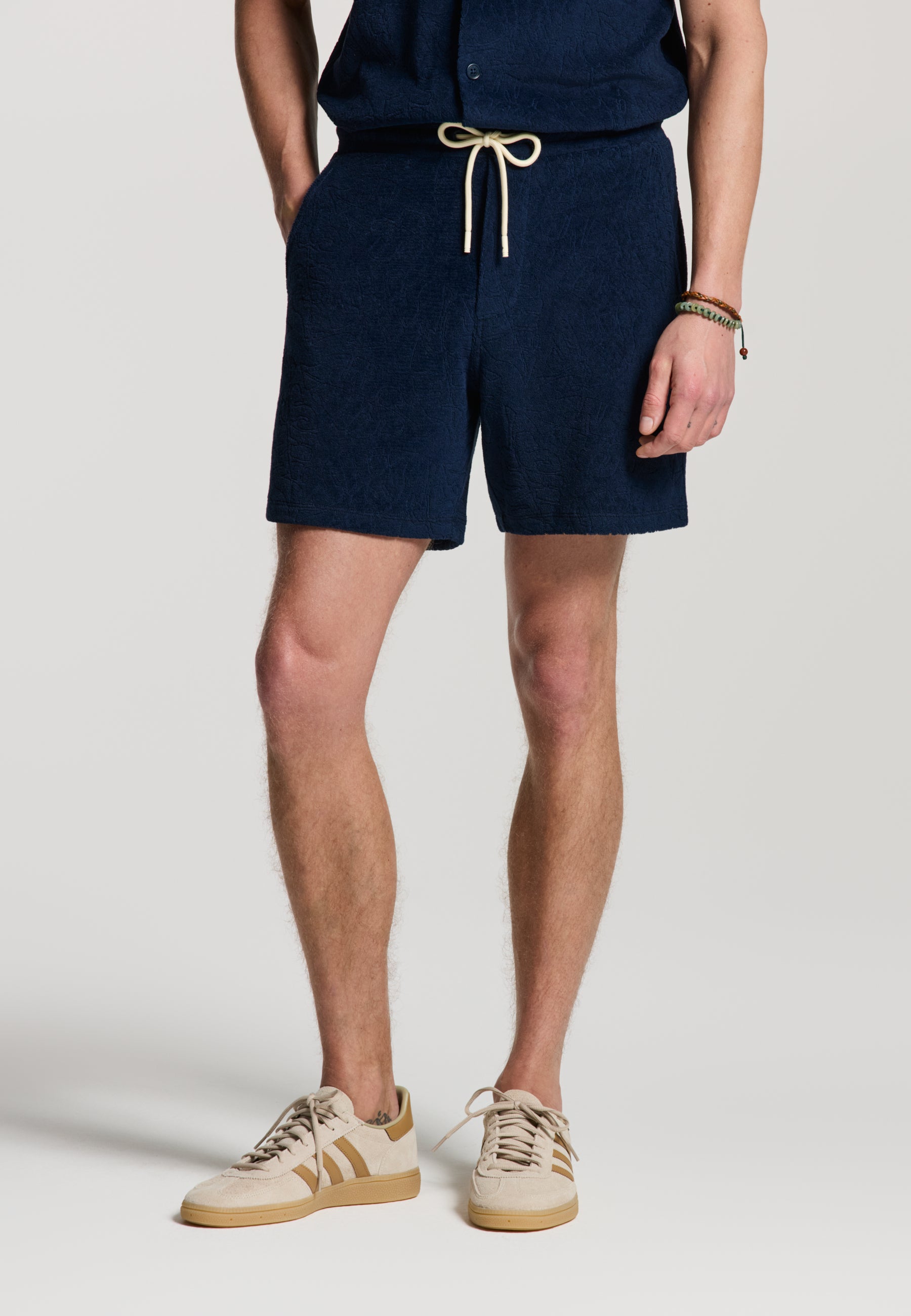 TONY jaqcuard leaves toweling shorts | blue navy