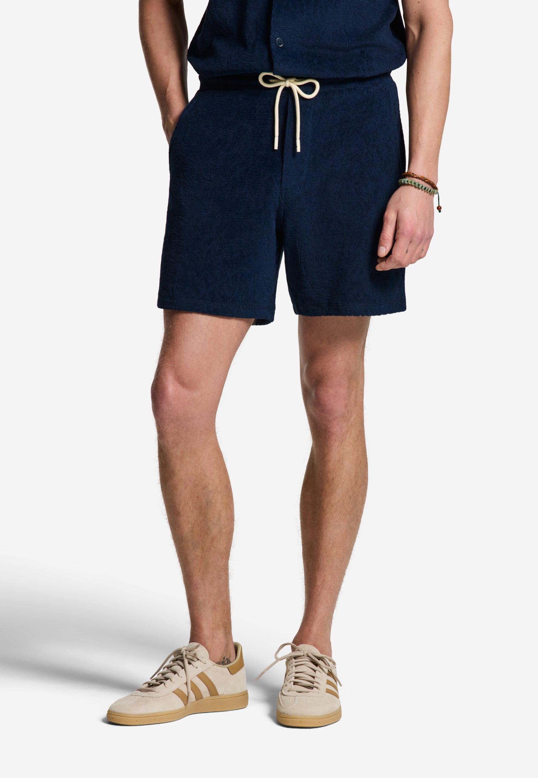 TONY jacquard leaves toweling shorts | blue navy
