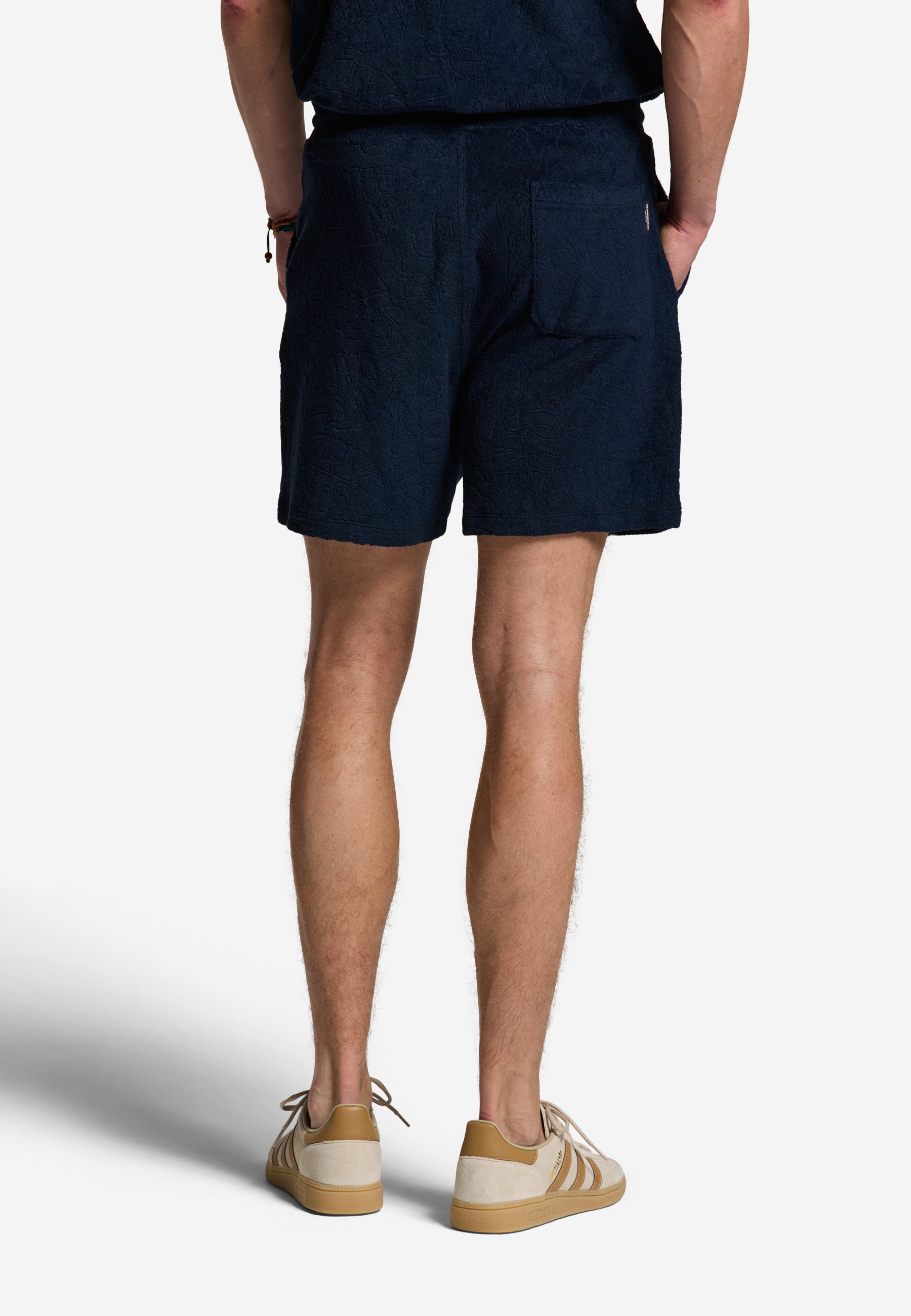 TONY jacquard leaves toweling shorts | blue navy