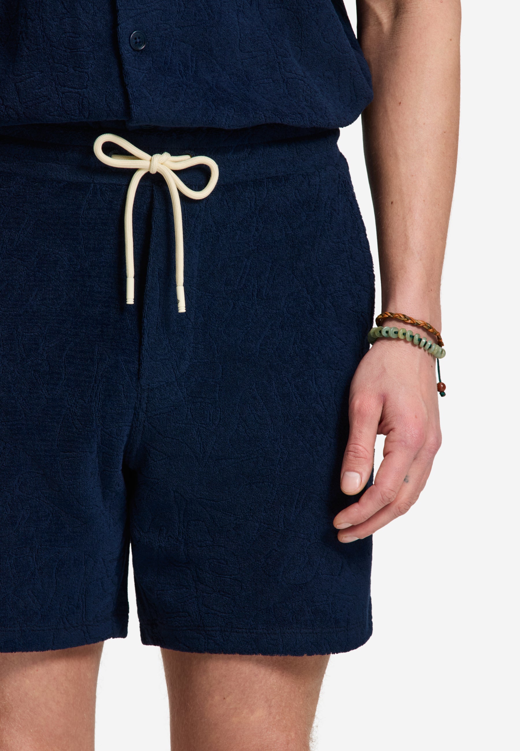 TONY jacquard leaves toweling shorts | blue navy
