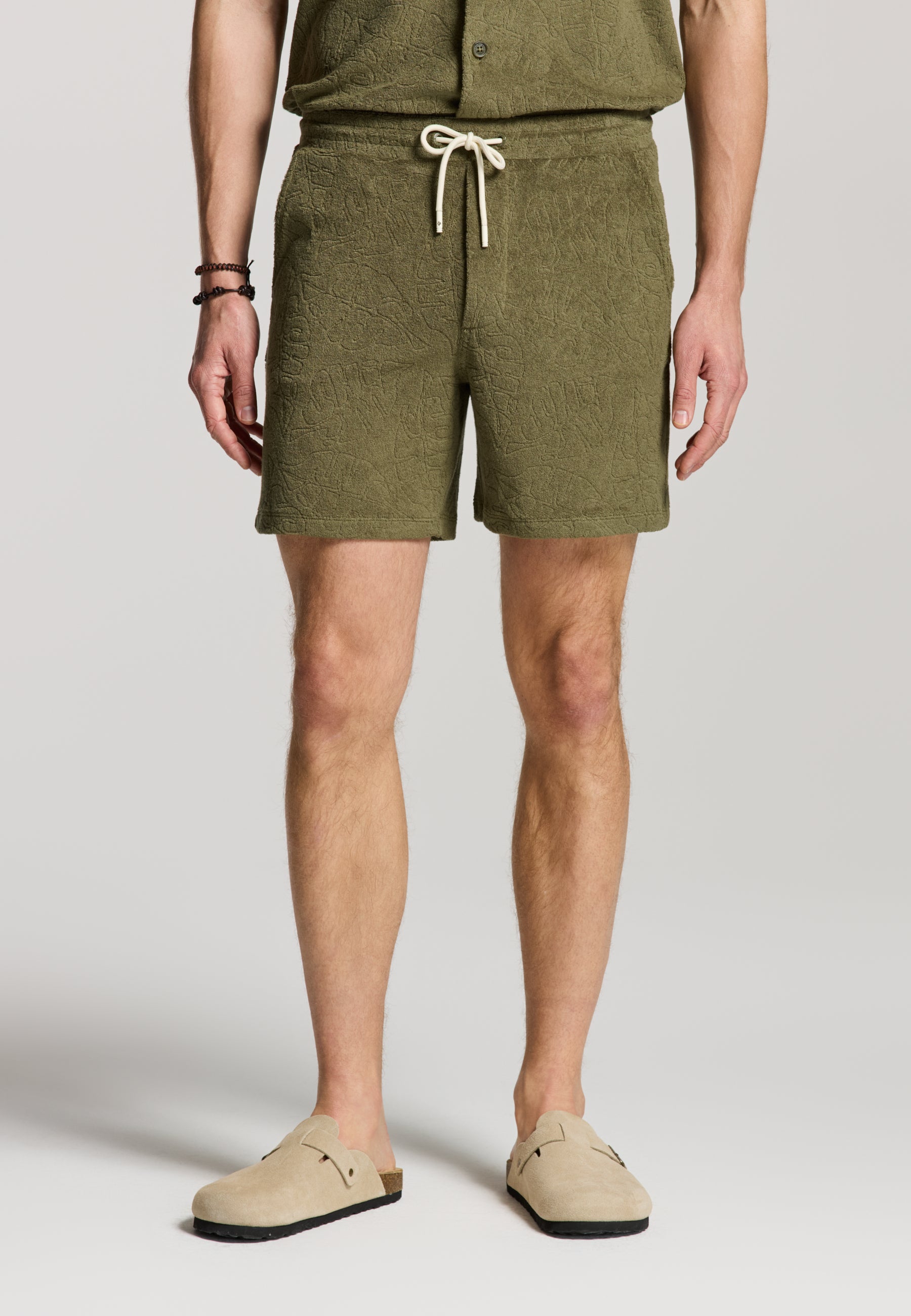TONY jaqcuard leaves toweling shorts | green