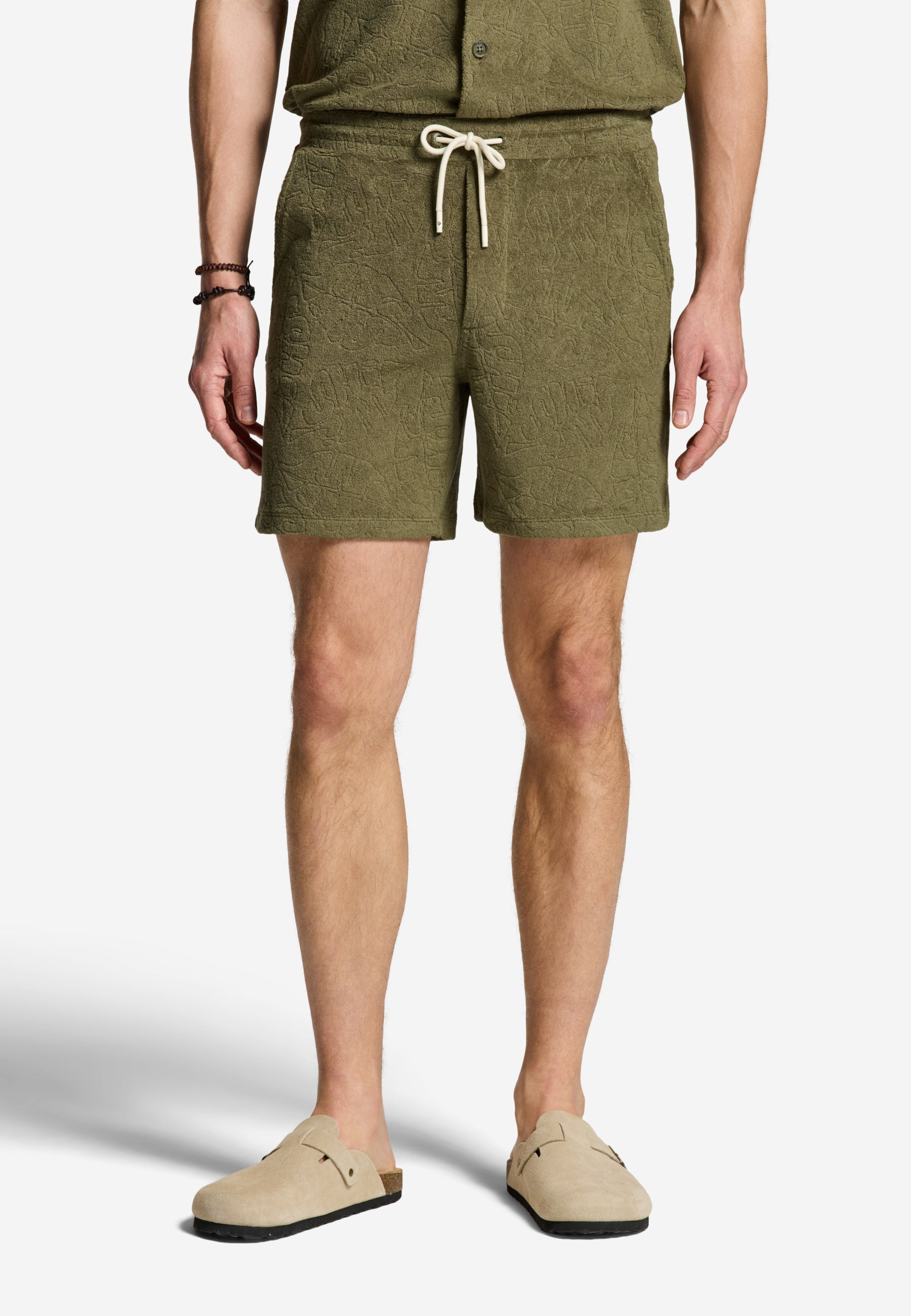 TONY jaqcuard leaves toweling shorts | green