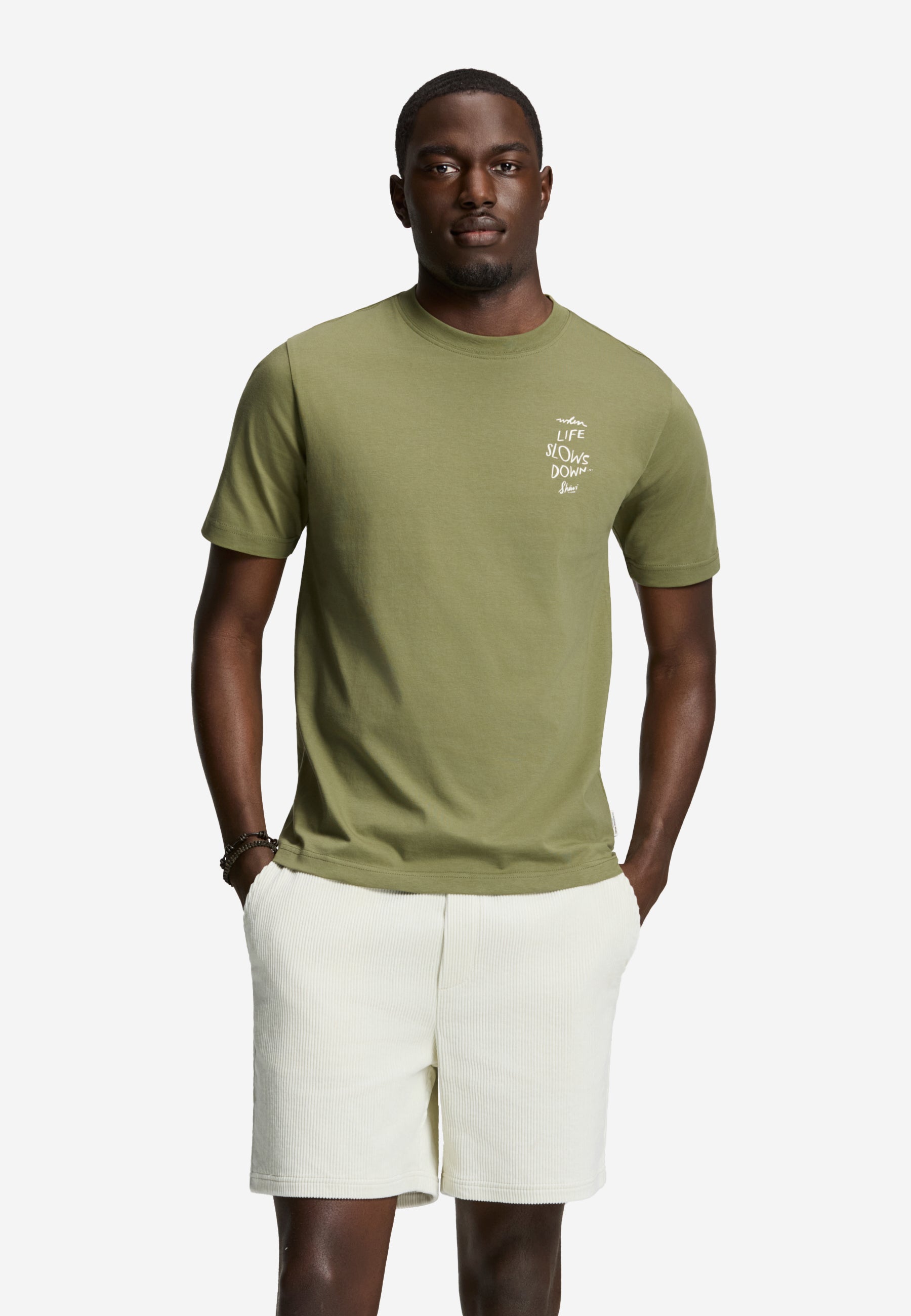 LIAM regular fit sip by sip t-shirt | green olive mist