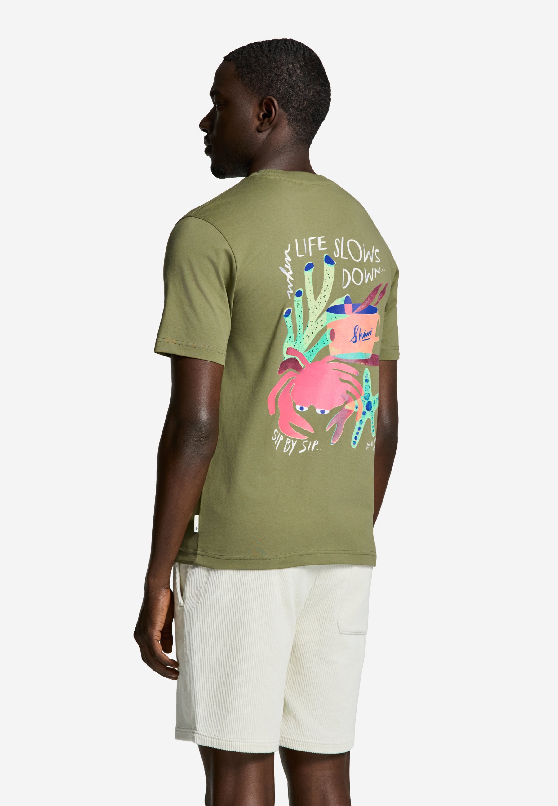 LIAM regular fit sip by sip t-shirt | green olive mist