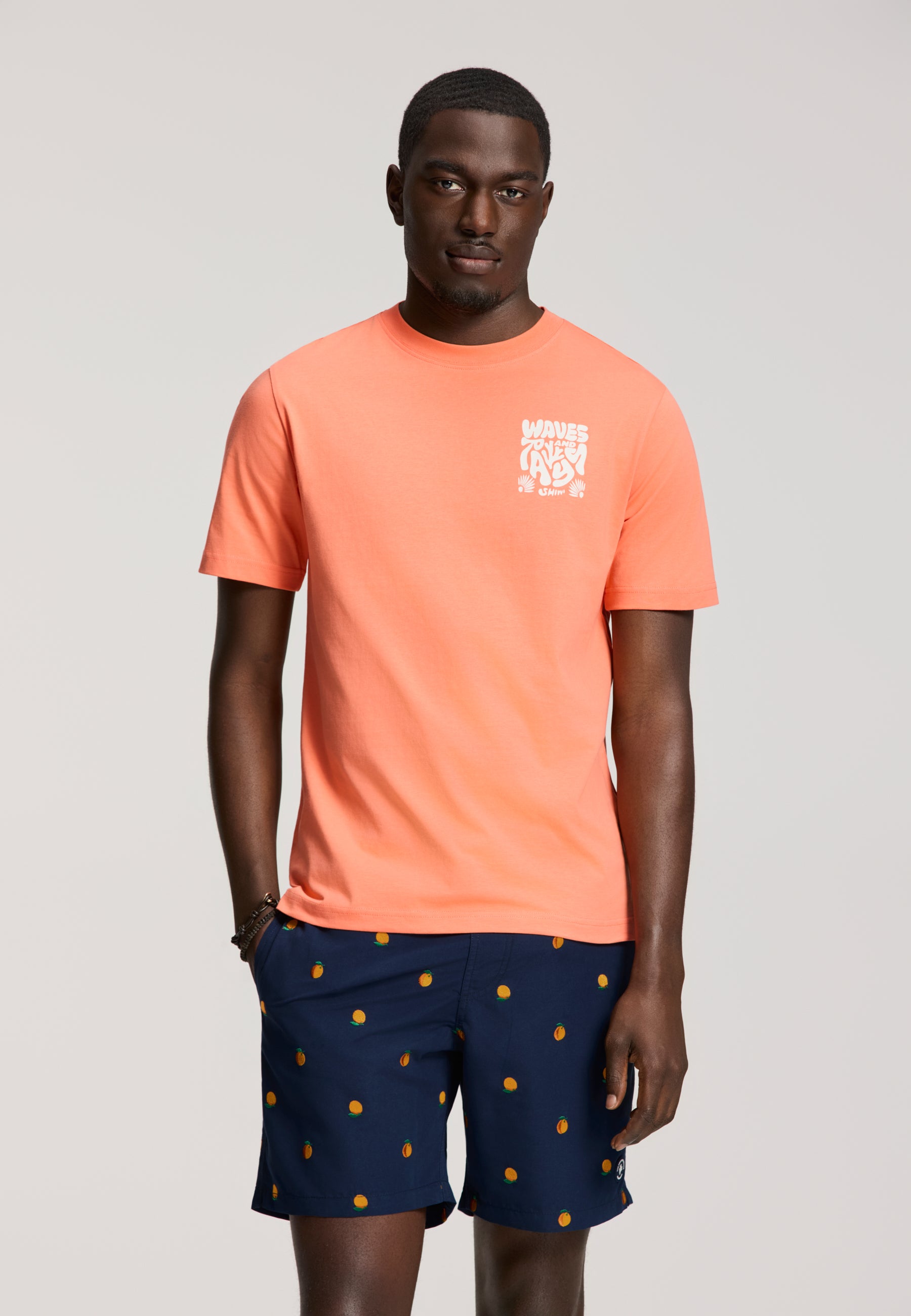 LIAM regular fit waves and rays t-shirt | orange coral
