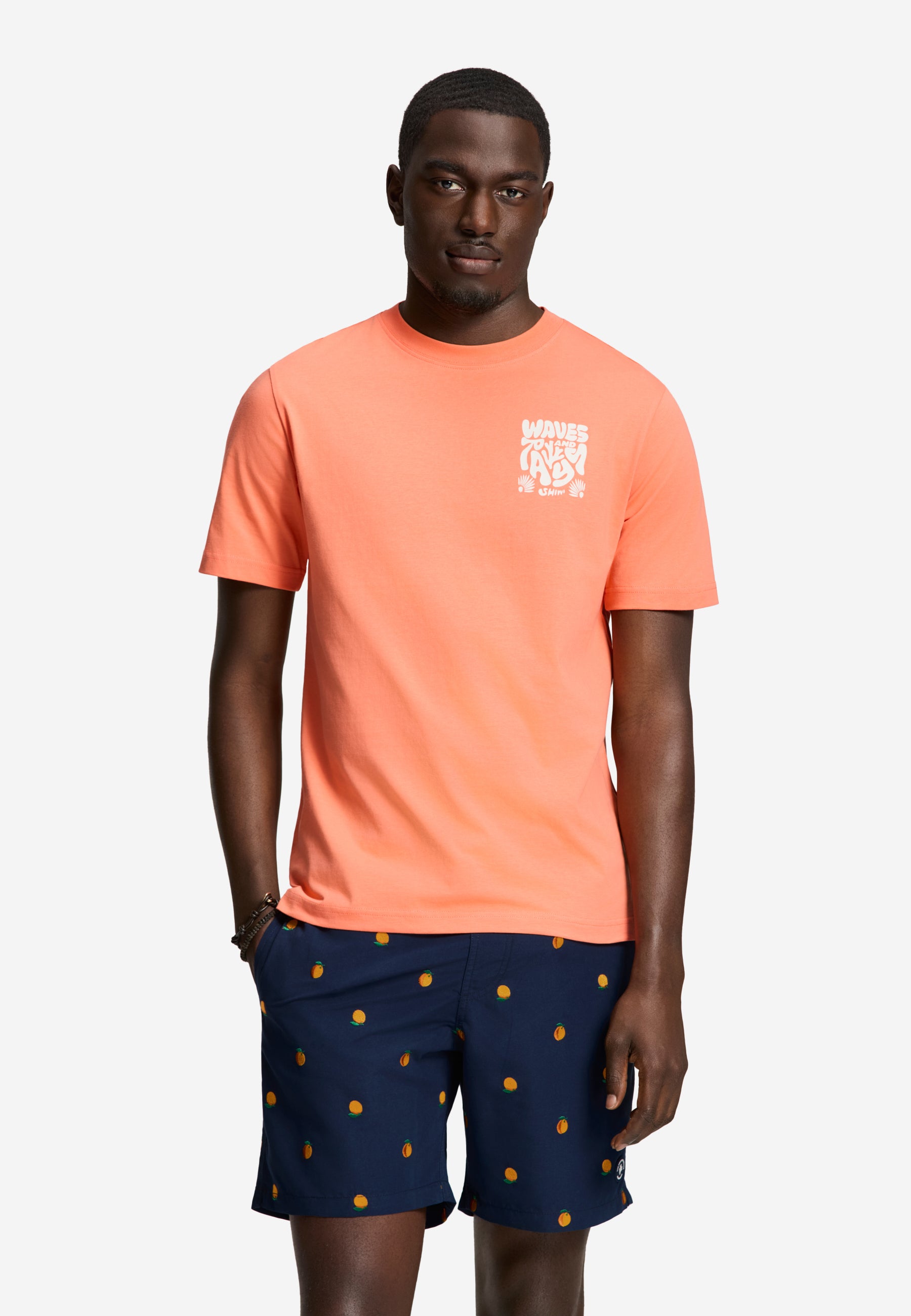 LIAM regular fit waves and rays t-shirt | orange coral