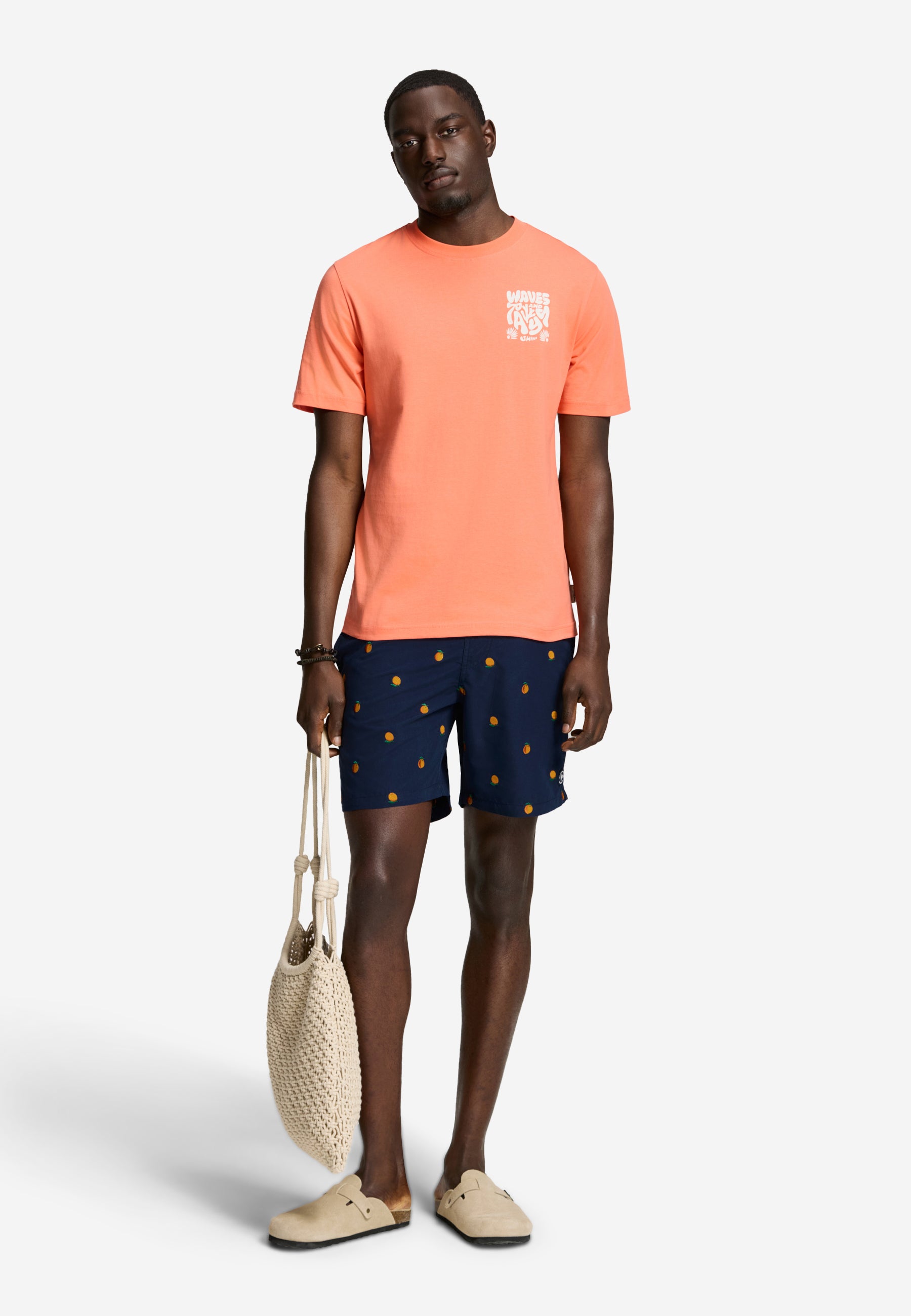 LIAM regular fit waves and rays t-shirt | orange coral - Shiwi