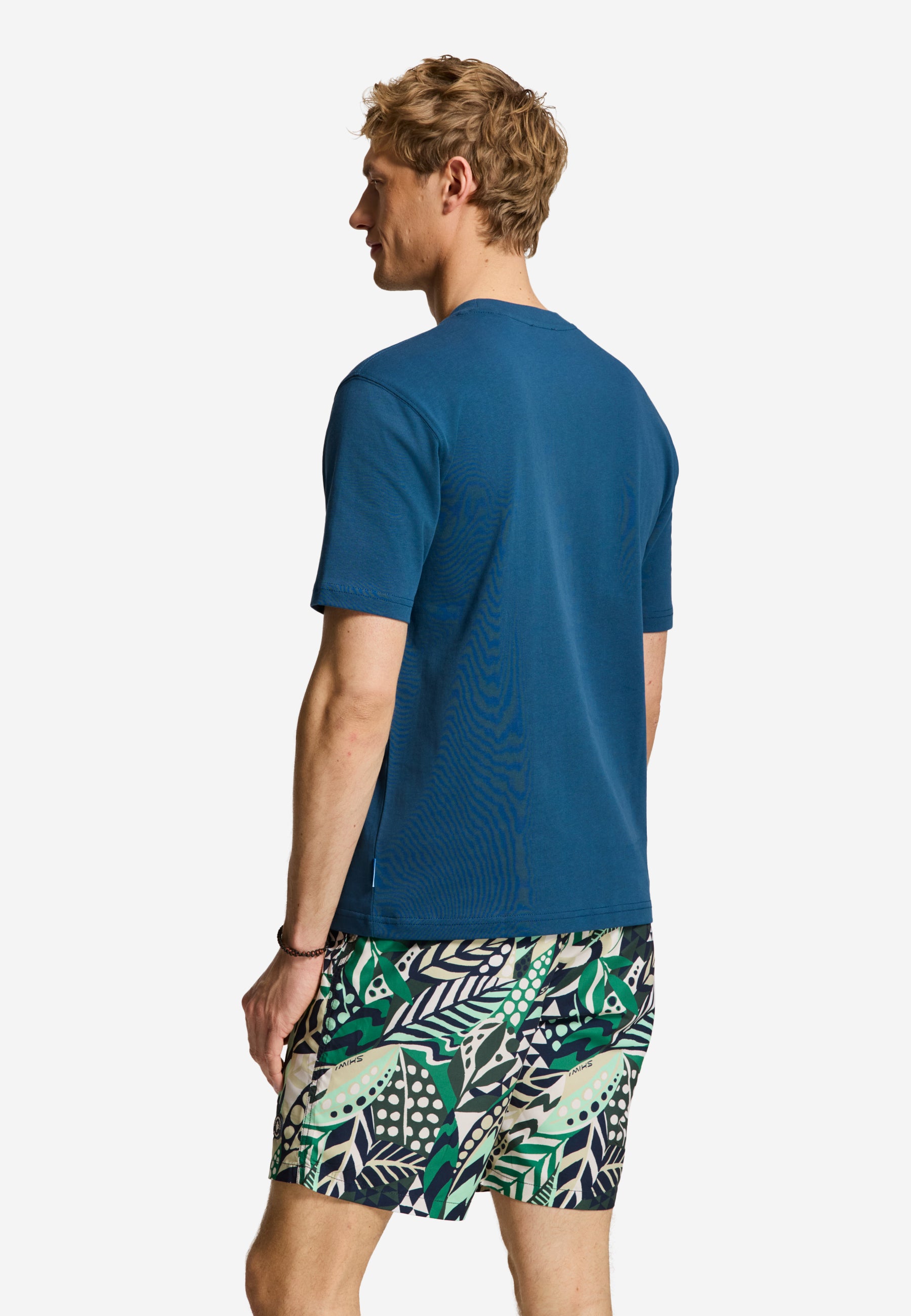 FINN relaxed fit coral grid t-shirt | blue slate