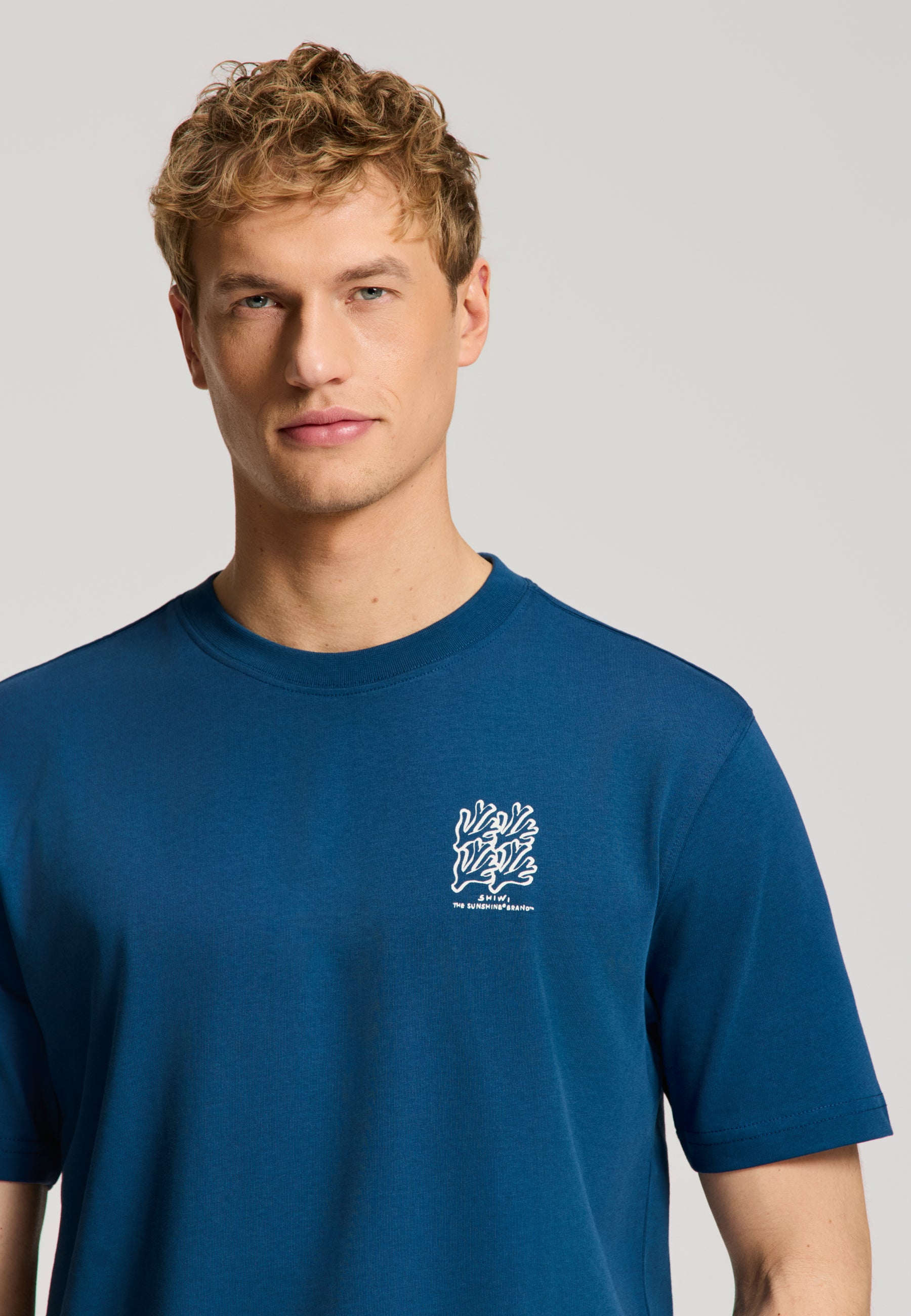 FINN relaxed fit coral grid t-shirt | blue slate