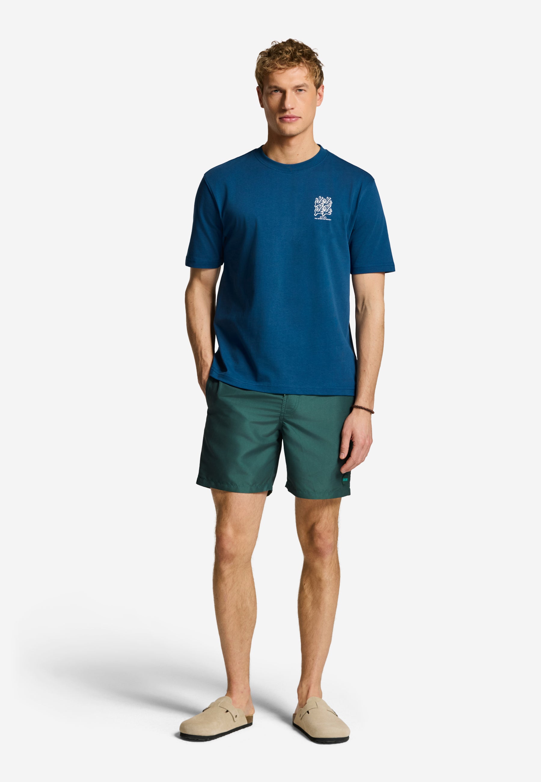 FINN relaxed fit coral grid t-shirt | blue slate