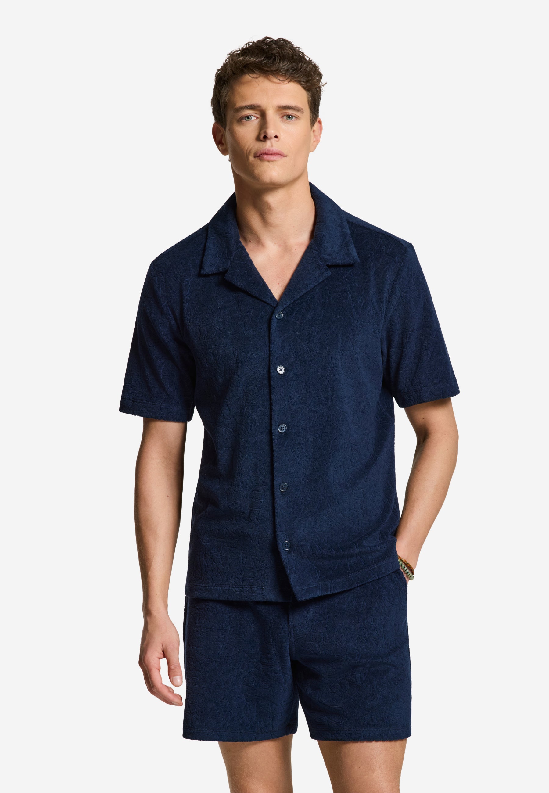 TONY jacquard leaves toweling shorts | blue navy