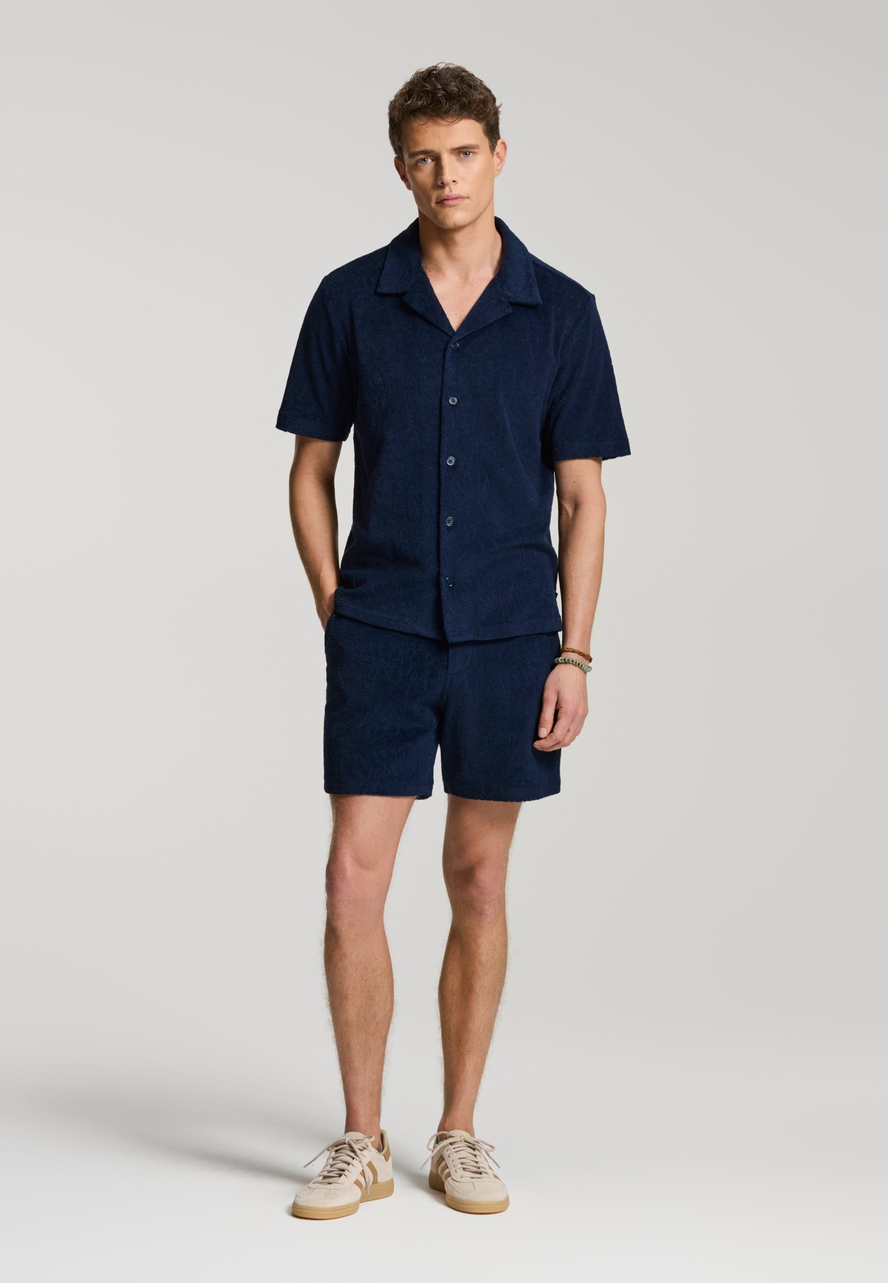 TED jaqcuard leaves short sleeve shirt | blue navy - Shiwi