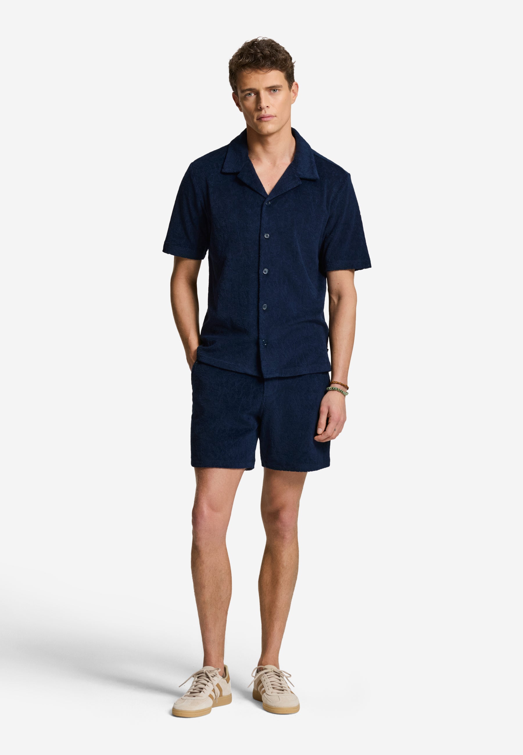 TED jaqcuard leaves short sleeve shirt | blue navy