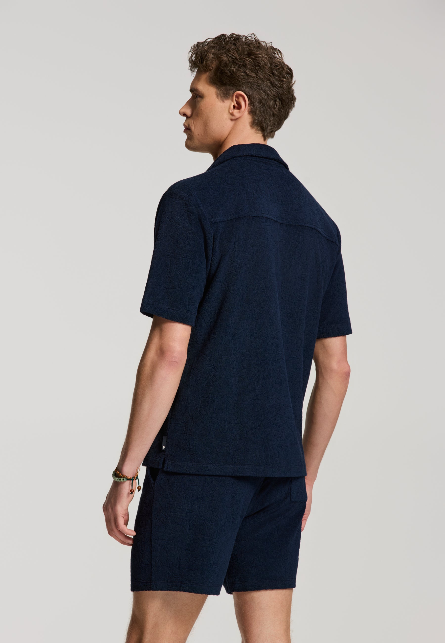 TED jaqcuard leaves short sleeve shirt | blue navy - Shiwi