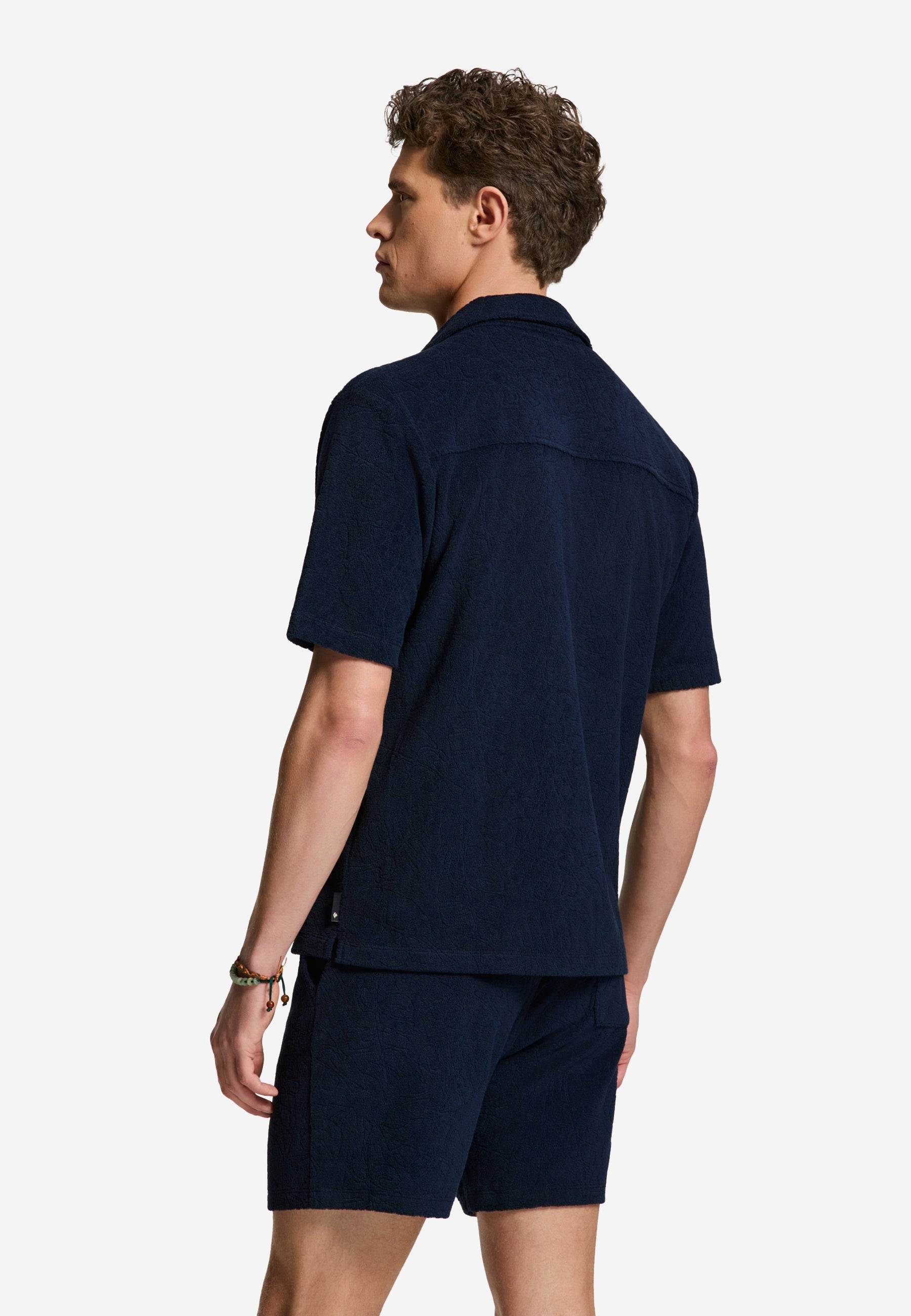 TED jacquard leaves short sleeve shirt | blue navy - Shiwi