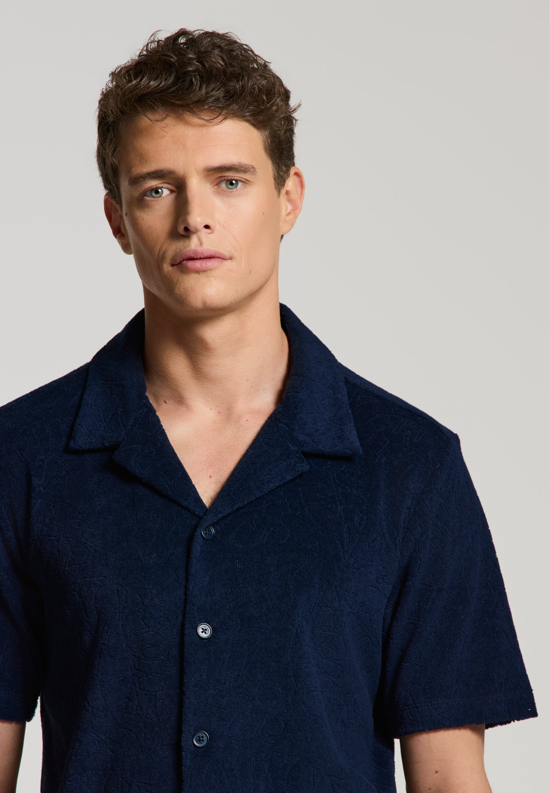 TED jaqcuard leaves short sleeve shirt | blue navy - Shiwi