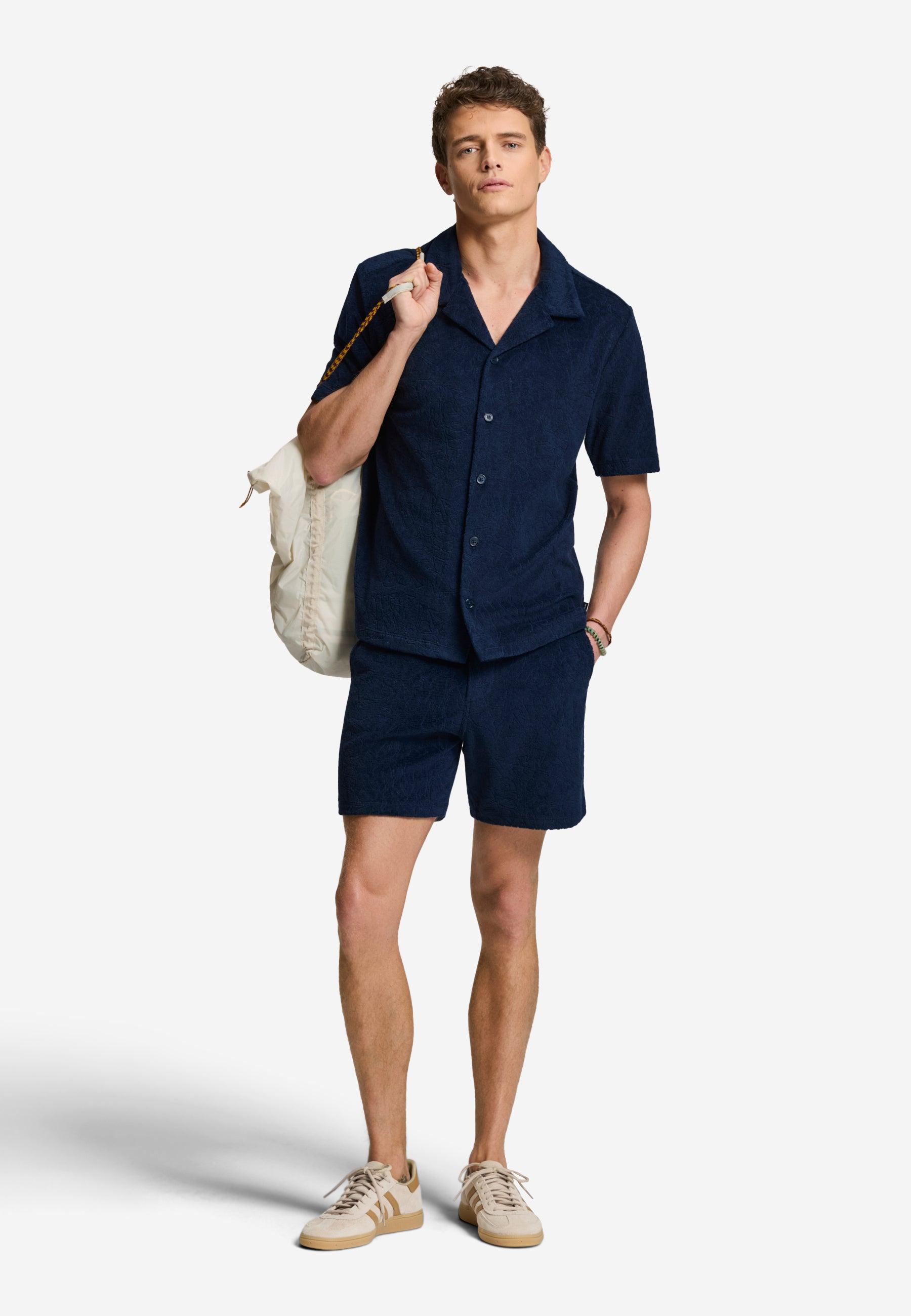 TONY jacquard leaves toweling shorts | blue navy
