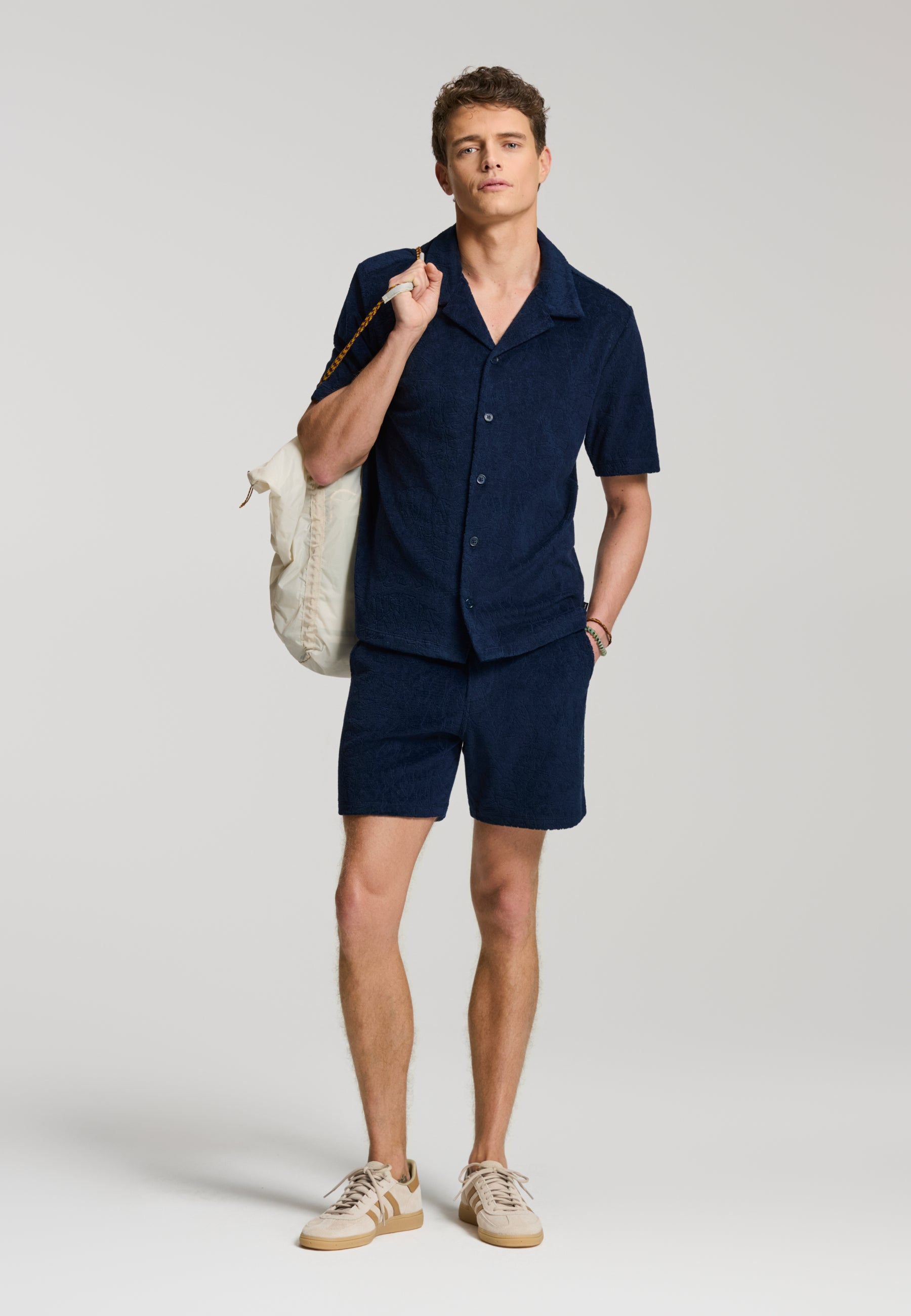 TONY jaqcuard leaves toweling shorts | blue navy