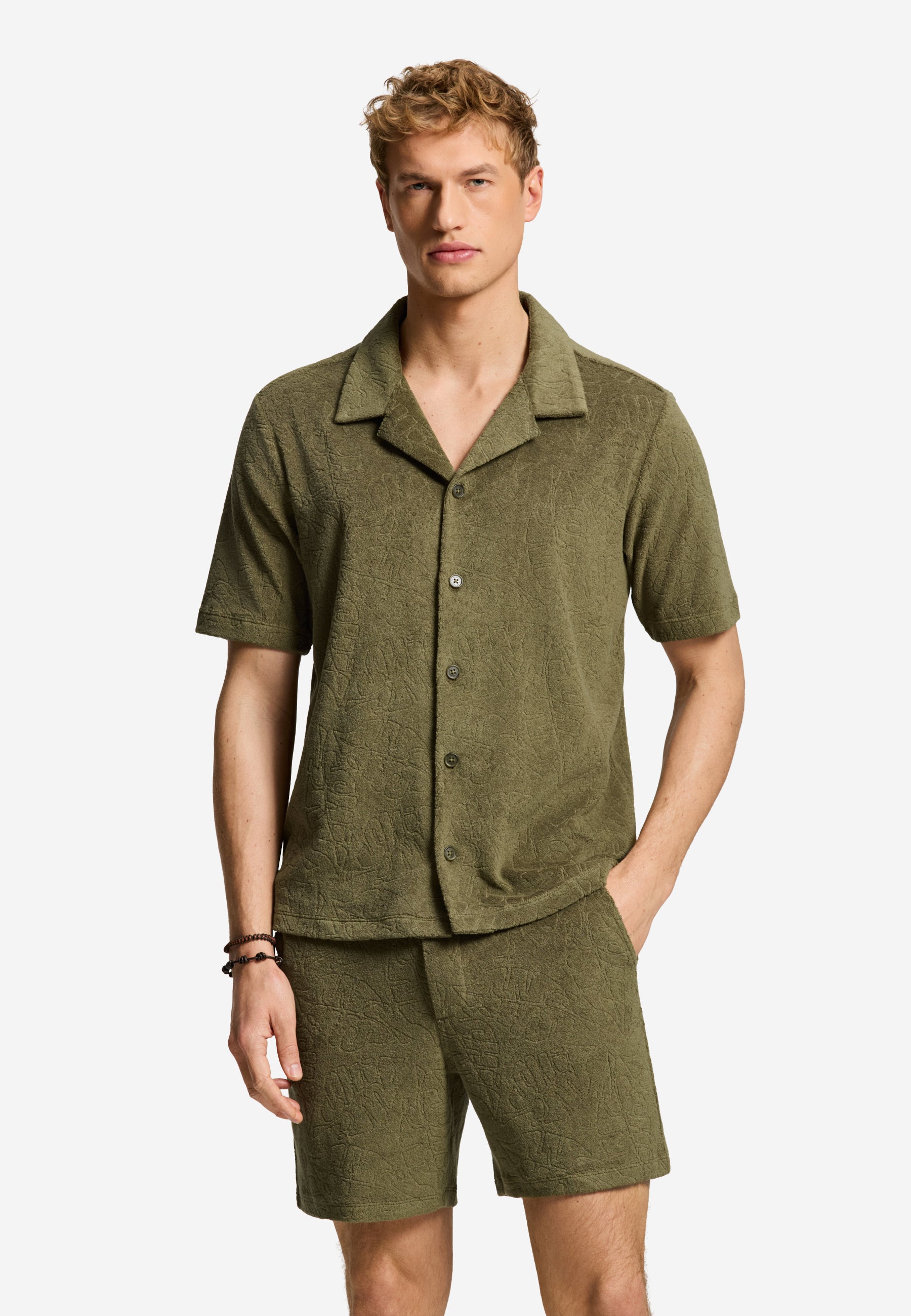 TED jaqcuard leaves short sleeve shirt | green