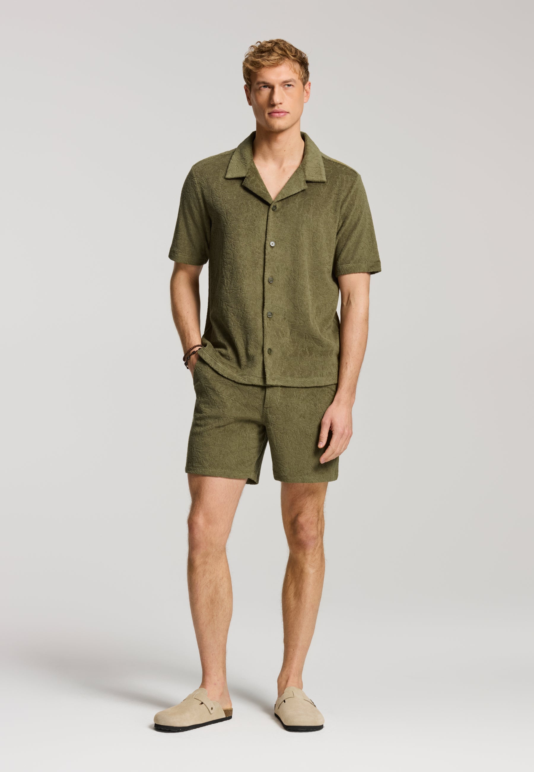 TED jaqcuard leaves short sleeve shirt | green - Shiwi