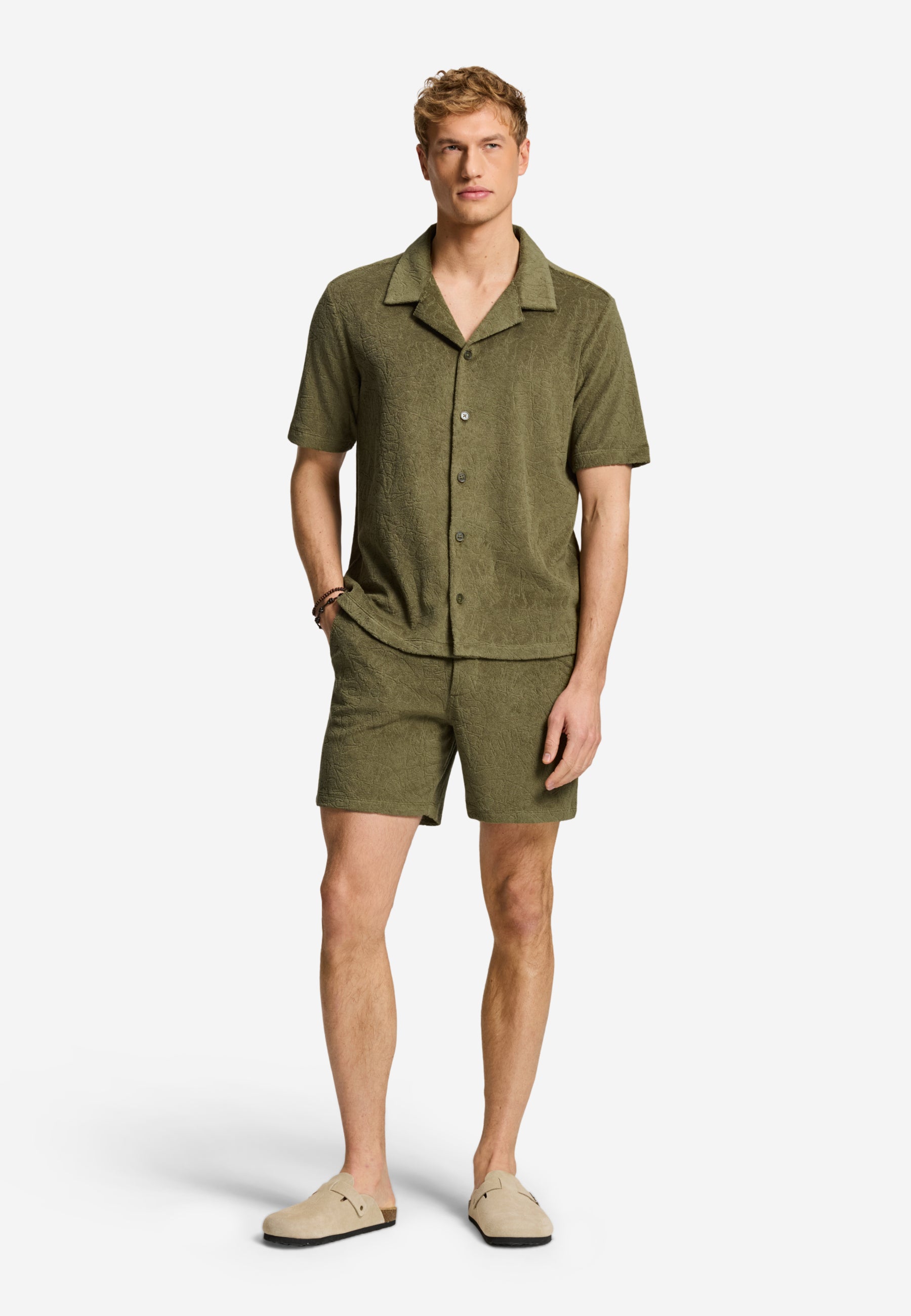 TED jaqcuard leaves short sleeve shirt | green