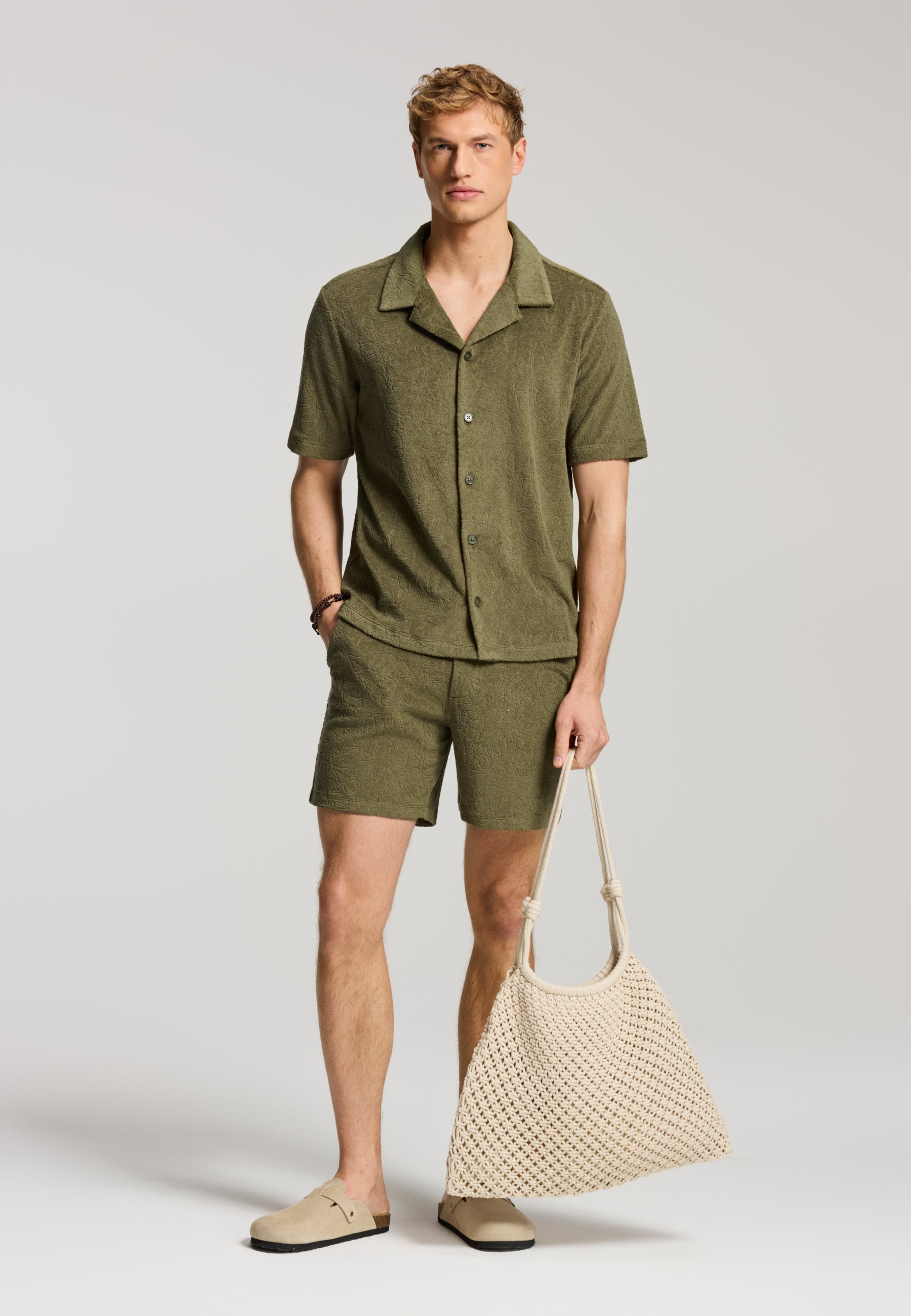 TED jaqcuard leaves short sleeve shirt | green - Shiwi