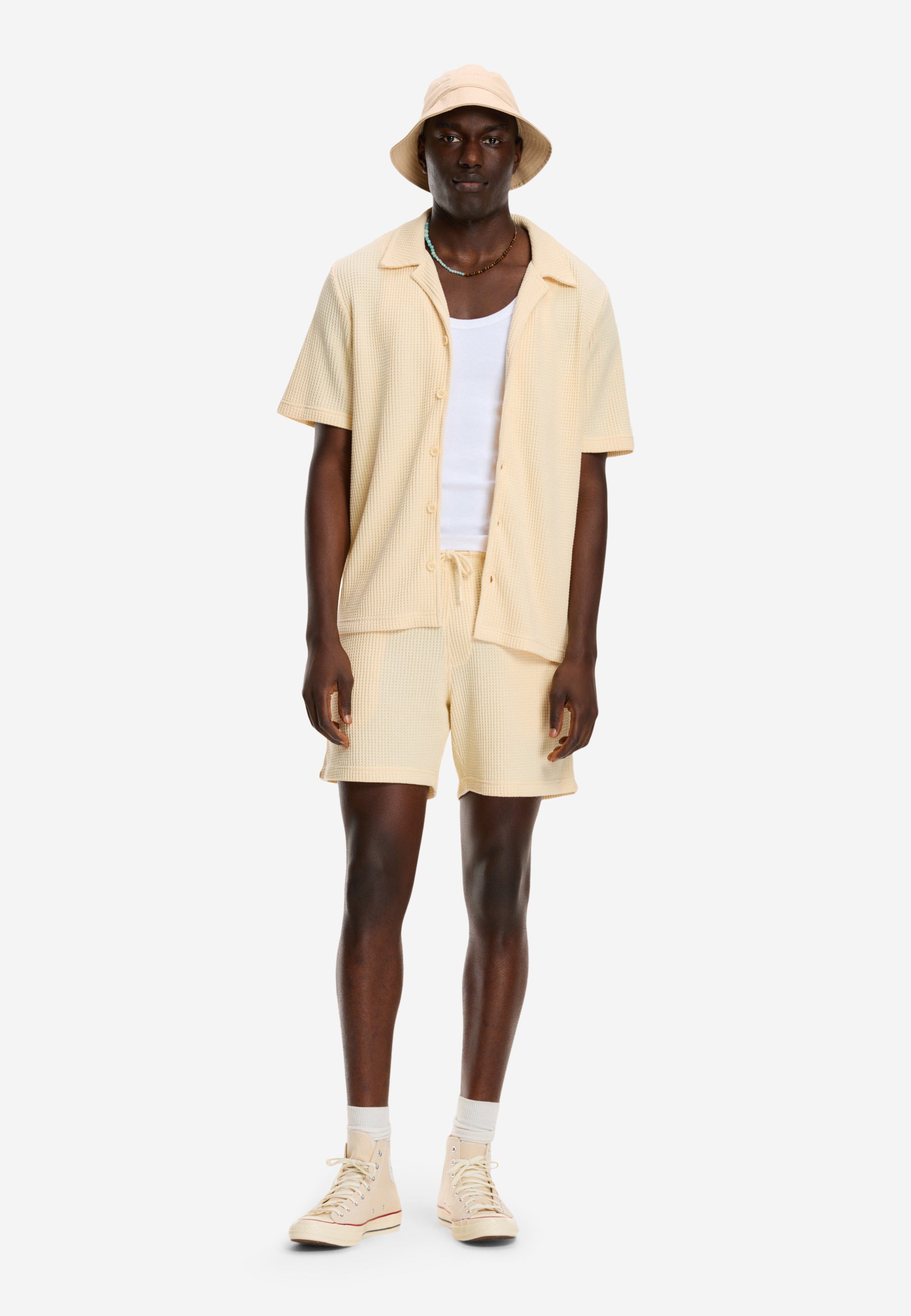 DEAN waffle structure shortsleeve | light beige - Shiwi