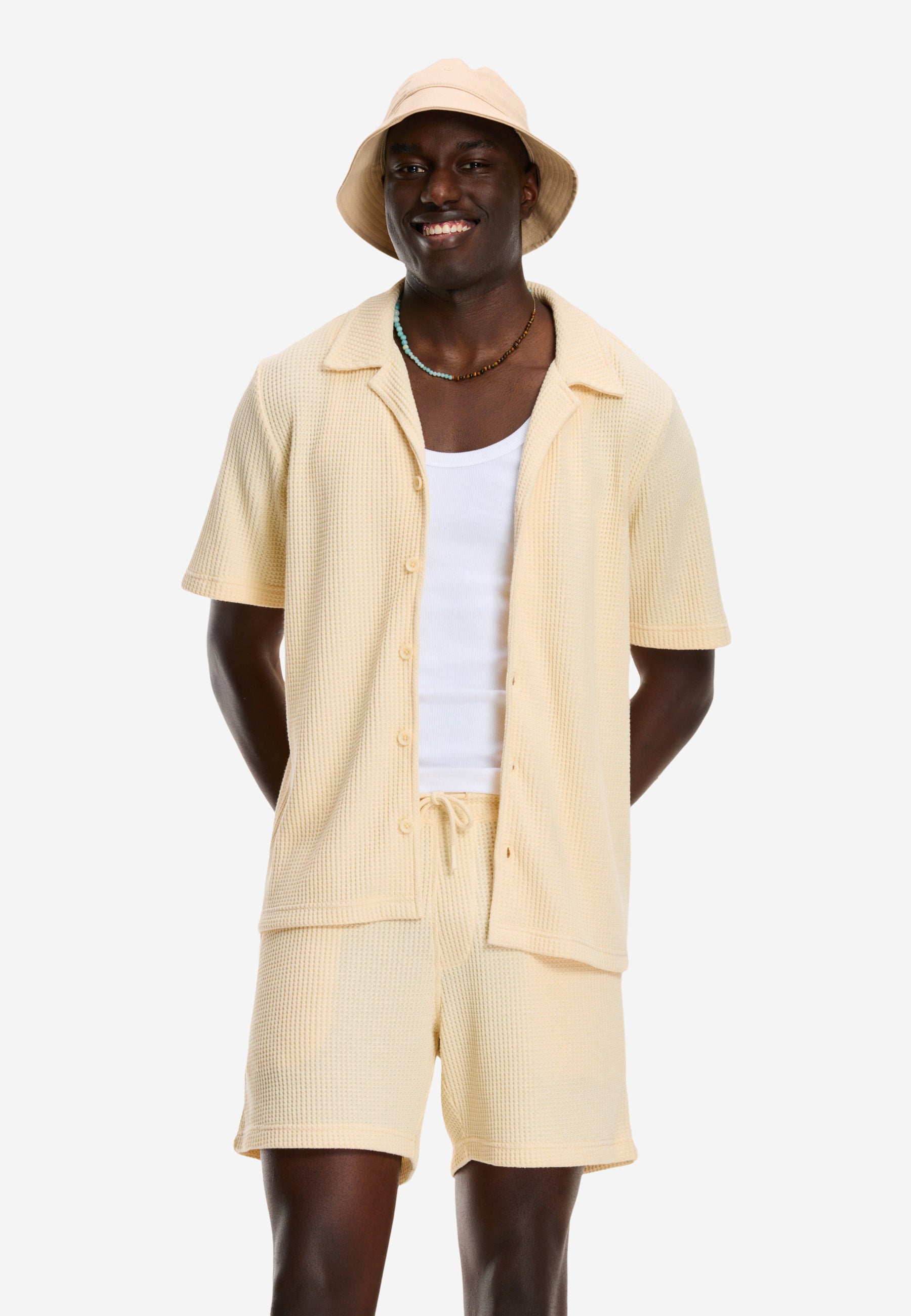 DEAN waffle structure shortsleeve | light beige - Shiwi