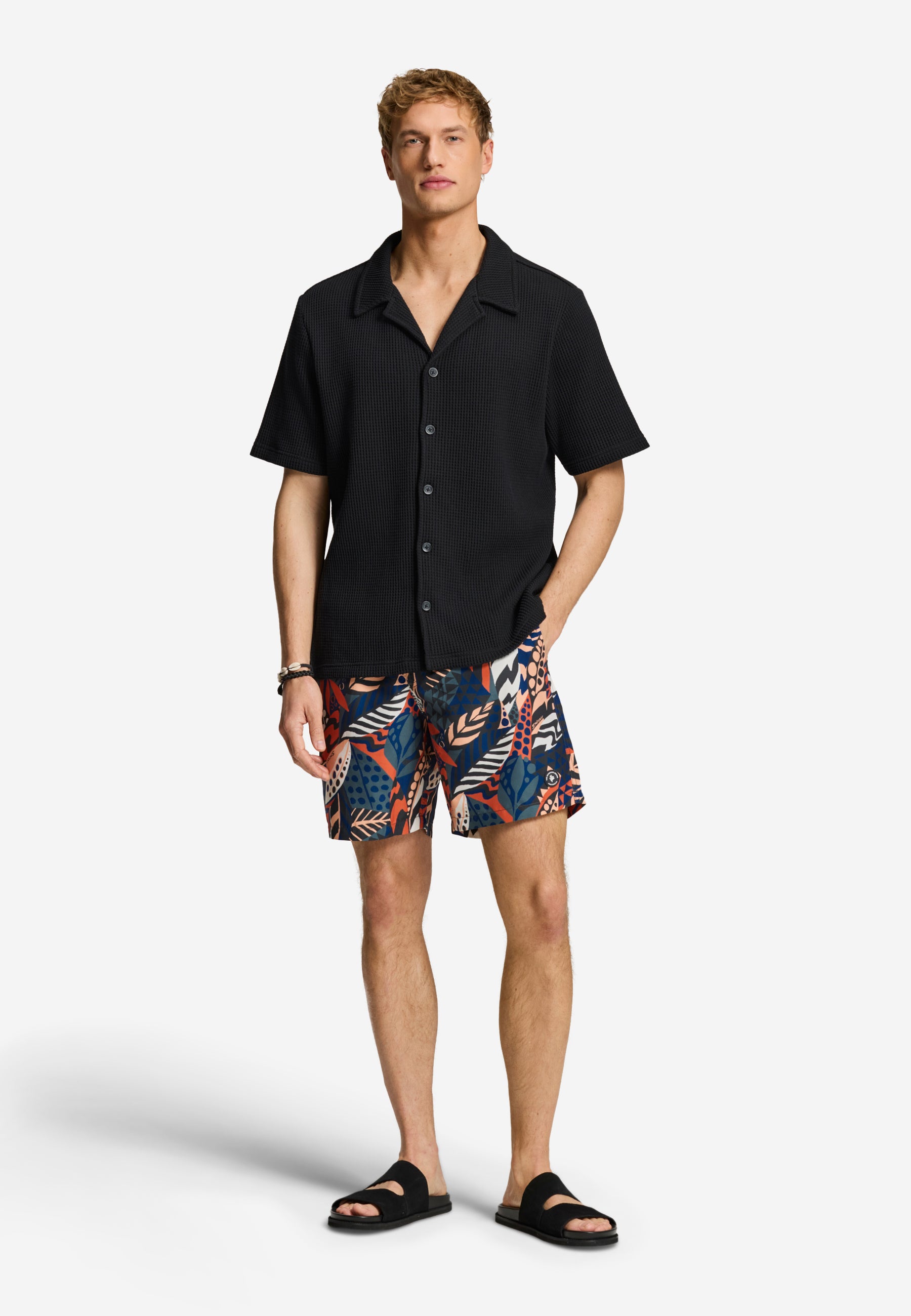 DEAN waffle structure shortsleeve | black