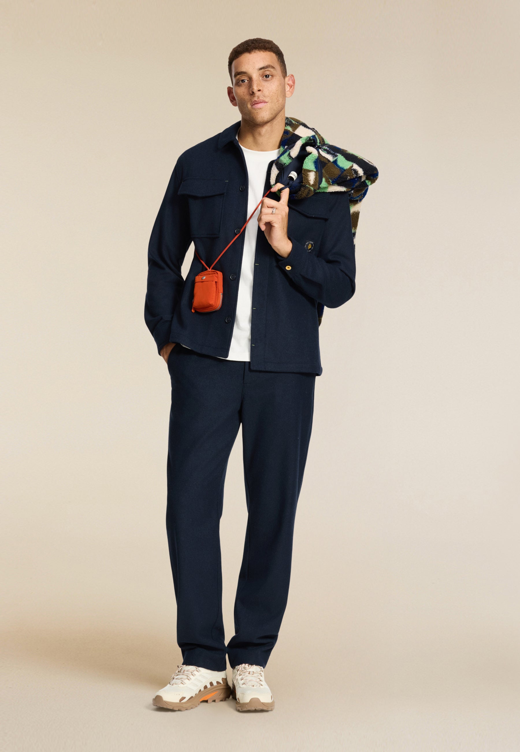 STAN wool blend long sleeve shirt | blue dark navy