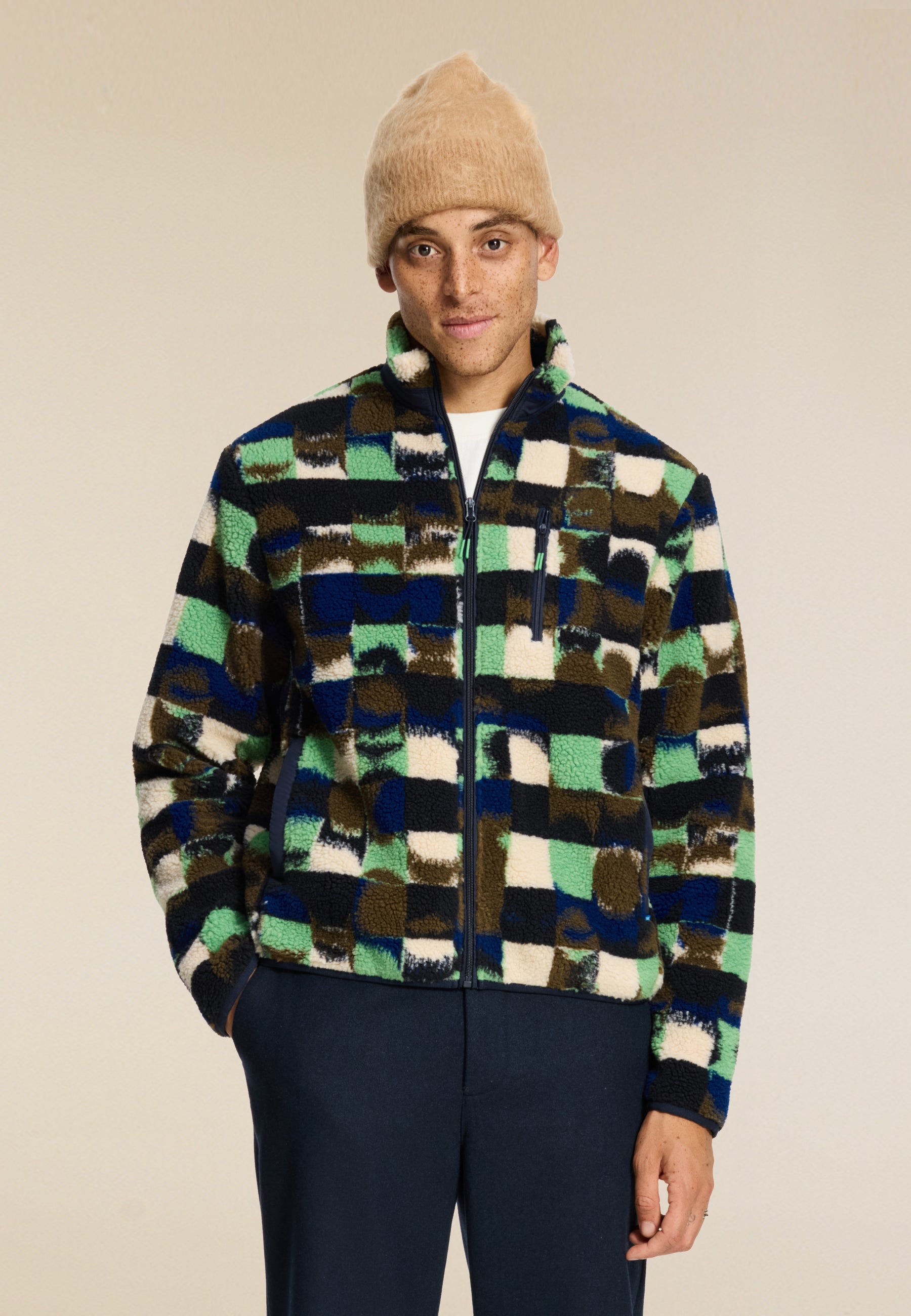 LEE geo quilt teddy jacket | green olive