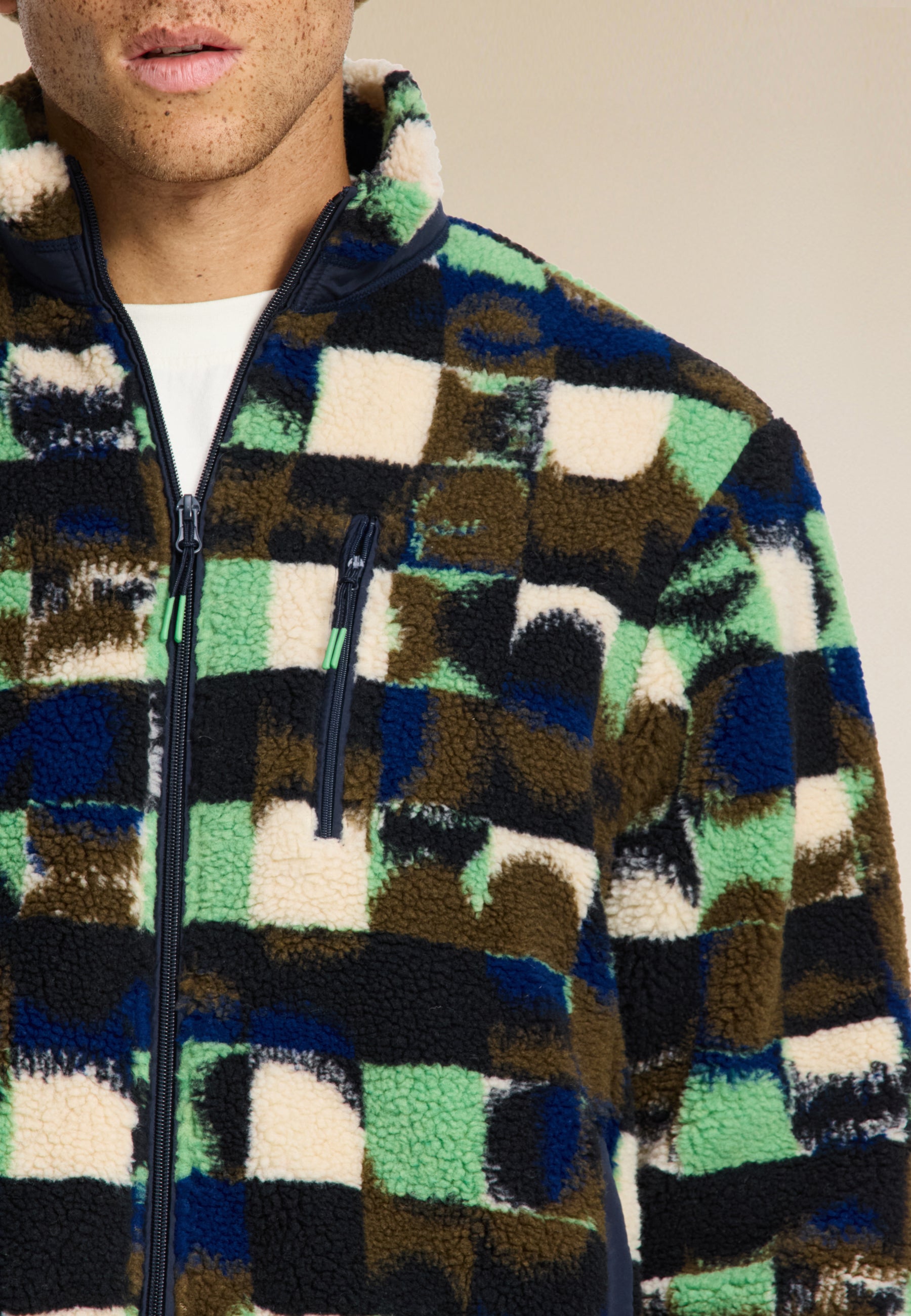 LEE geo quilt teddy jacket | green olive