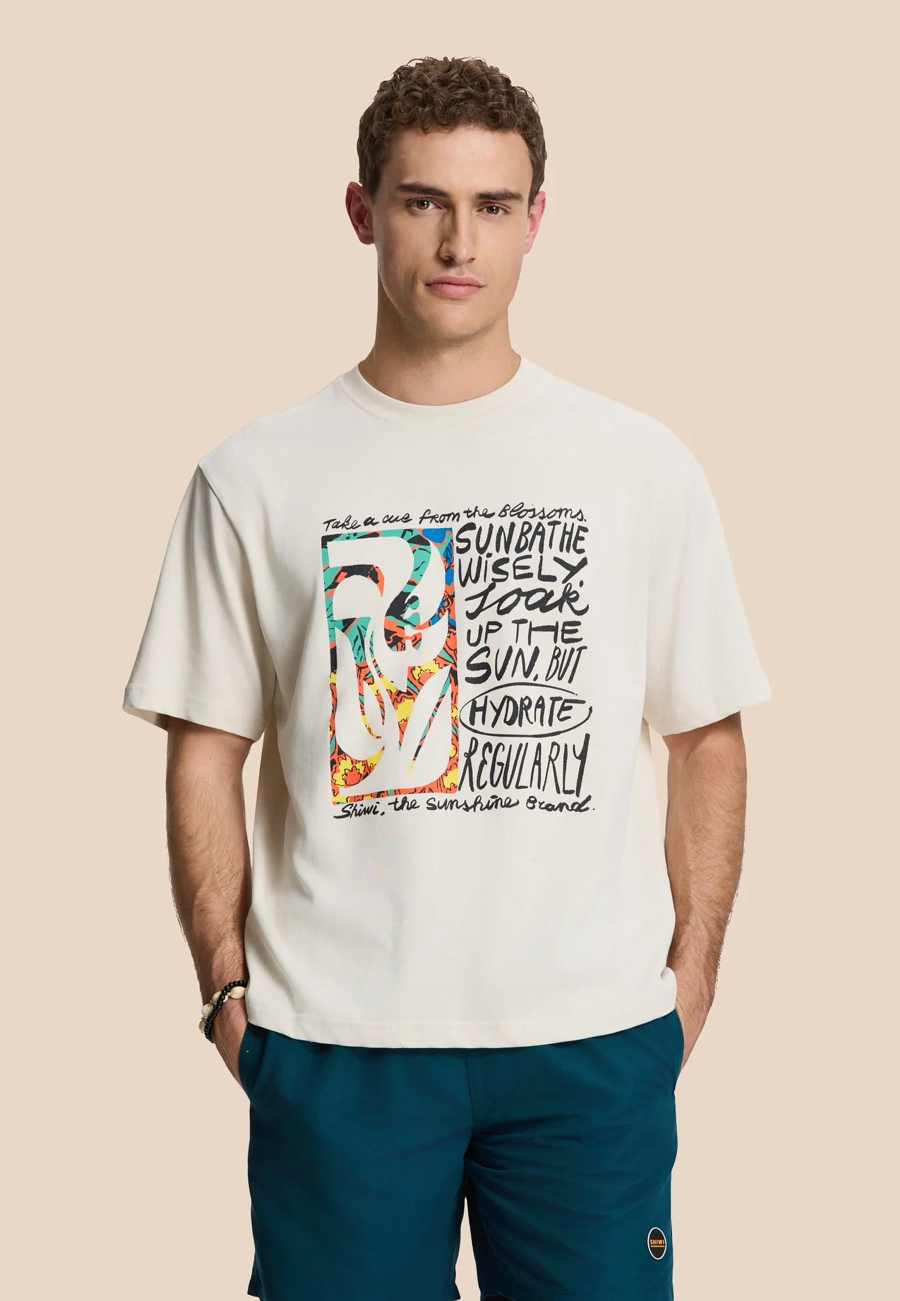 JAY oversized t-shirt flower block | beige