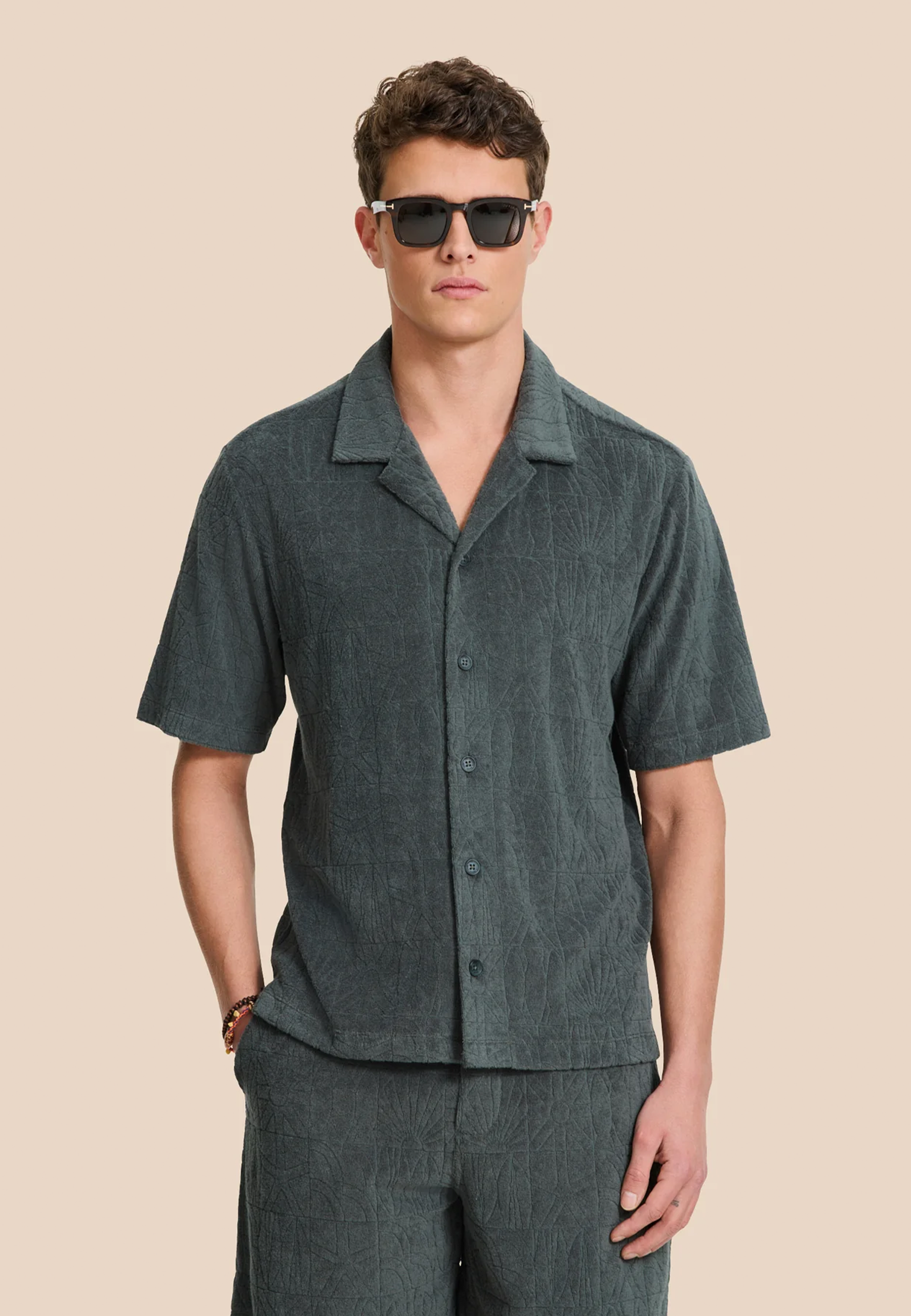 TED casual overhemd met korte mouwen geo sun | green smokey