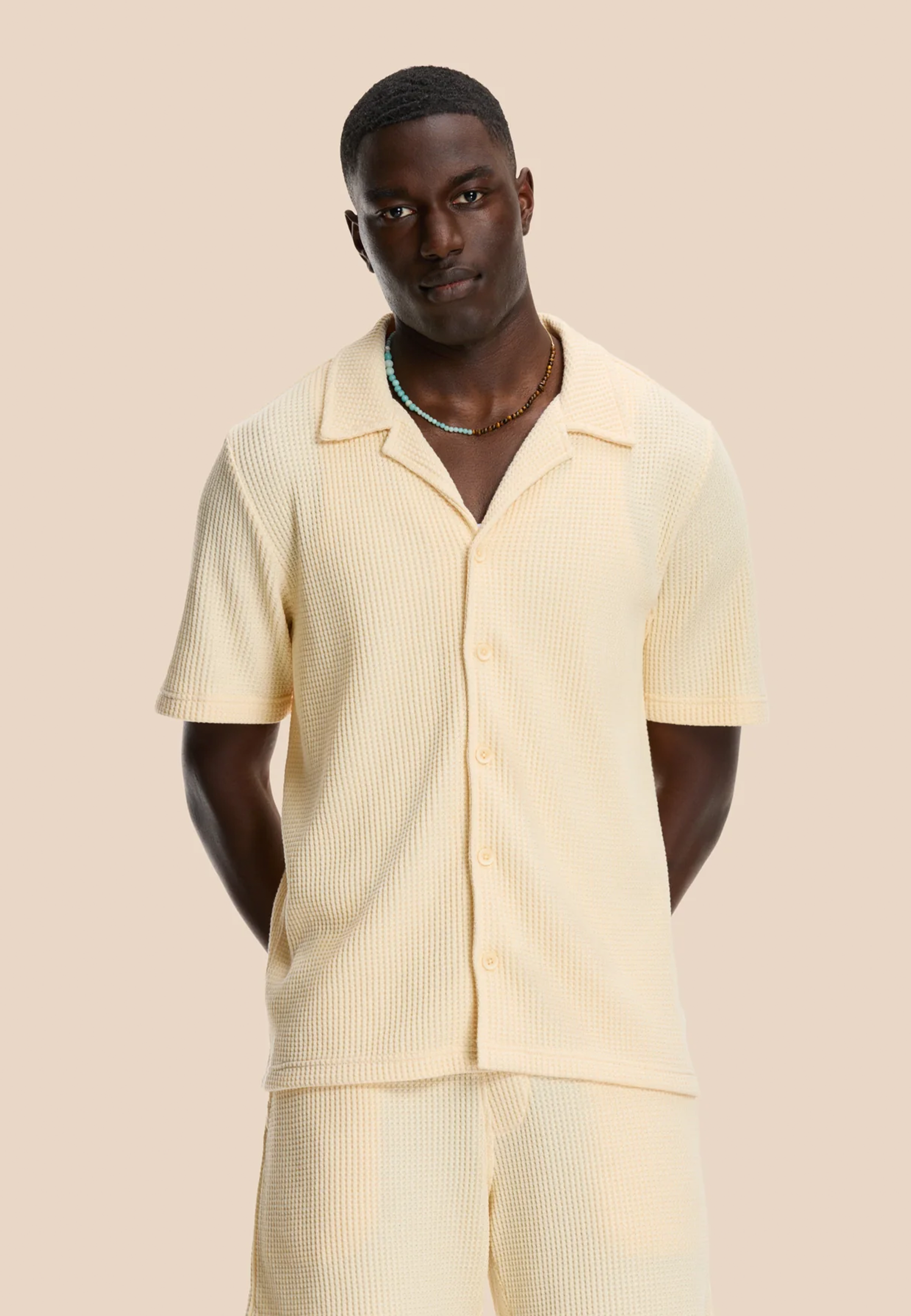DEAN waffle structure shortsleeve | light beige